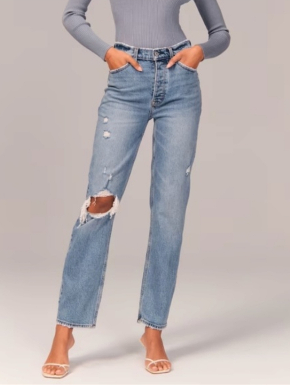 ABERCROMBIE & FITCH The Boyfriend Mid Rise Jeans Distressed 90s Size 10 SHORT
